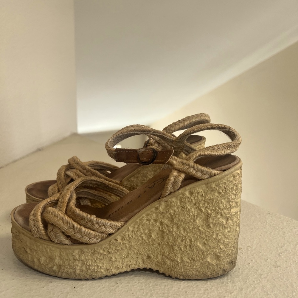 - Sbicca raffia braided straps cork wedges. Size 7